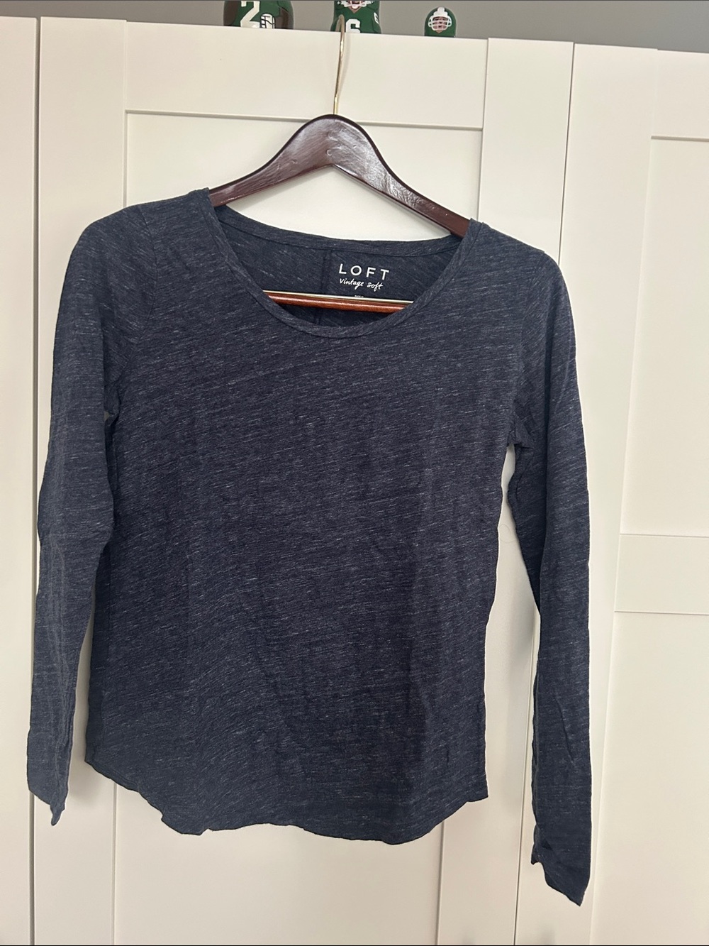 LOFT Long Sleeve Crewneck Top in Dark Heather Blue-Gray S